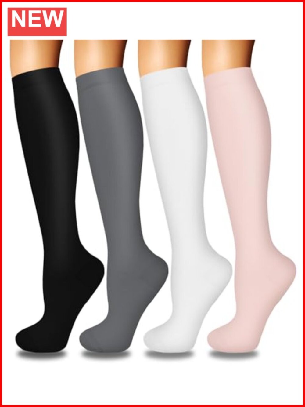 4 Pairs Compression Socks Women Nylon Support Running Travel Athletic